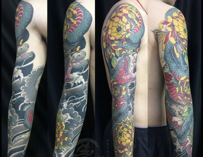 日式花臂纹身图片_手臂纹身图案