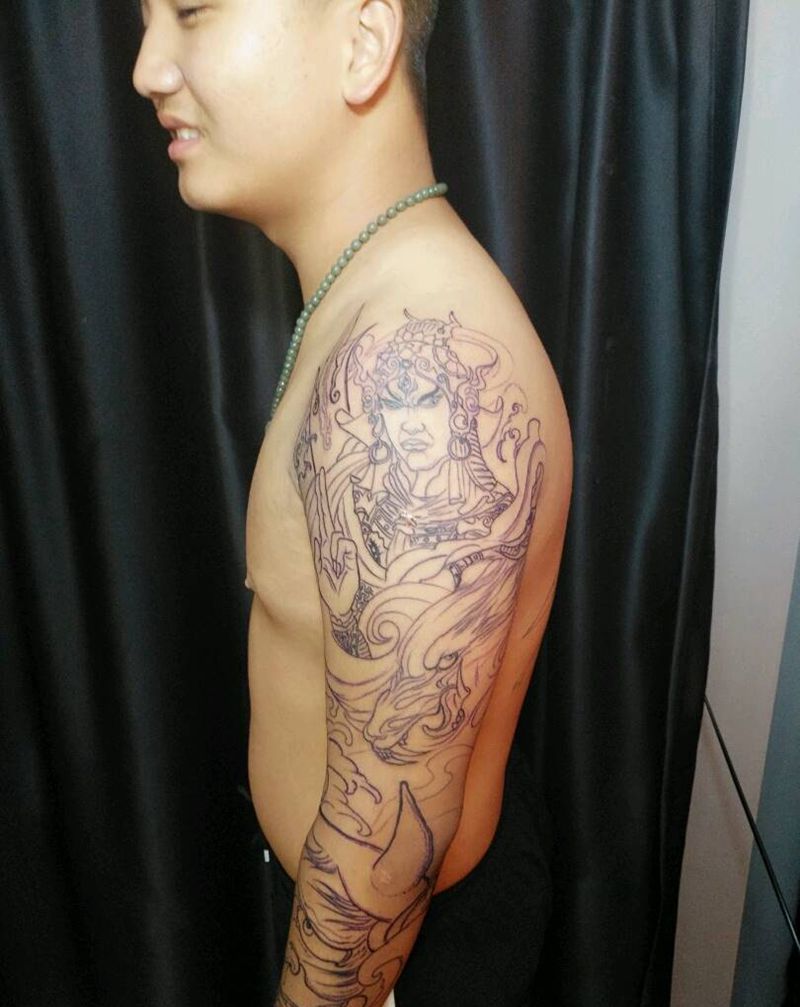 未完作品纹身图片_手臂传统半成品纹身图案