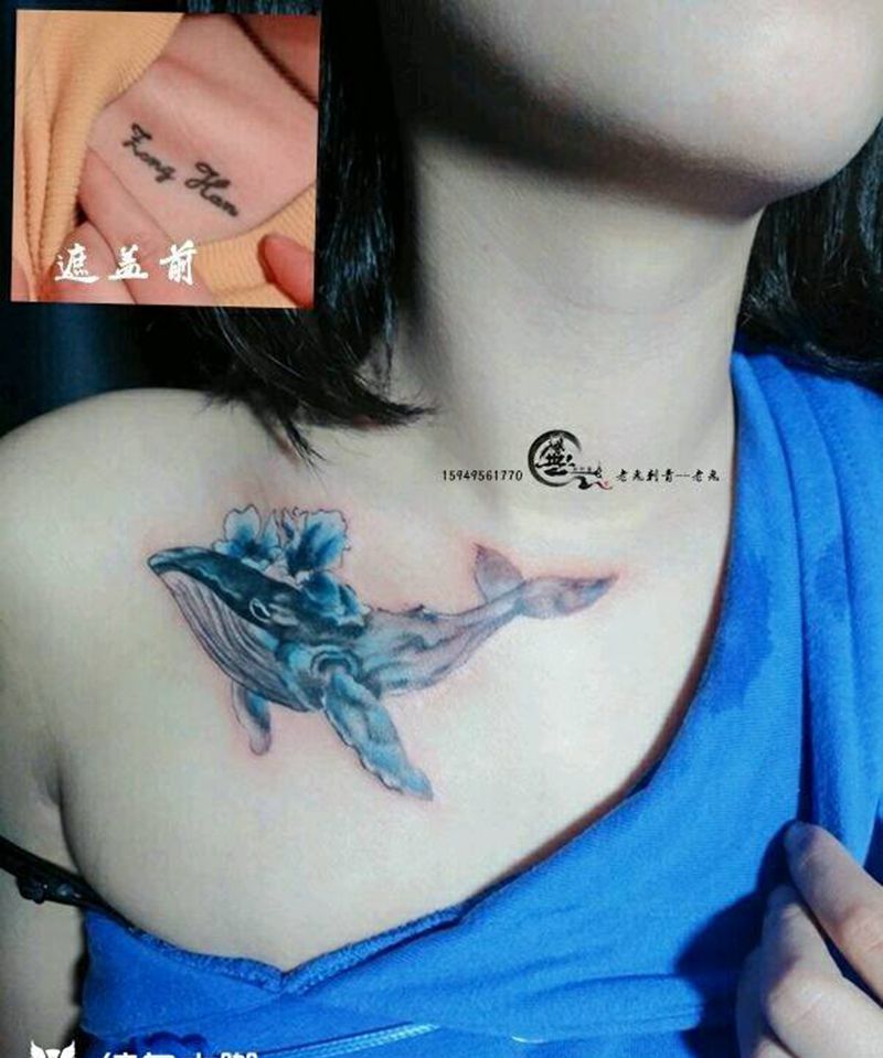 遮盖作品纹身图片_胸部清新遮盖成品纹身图案