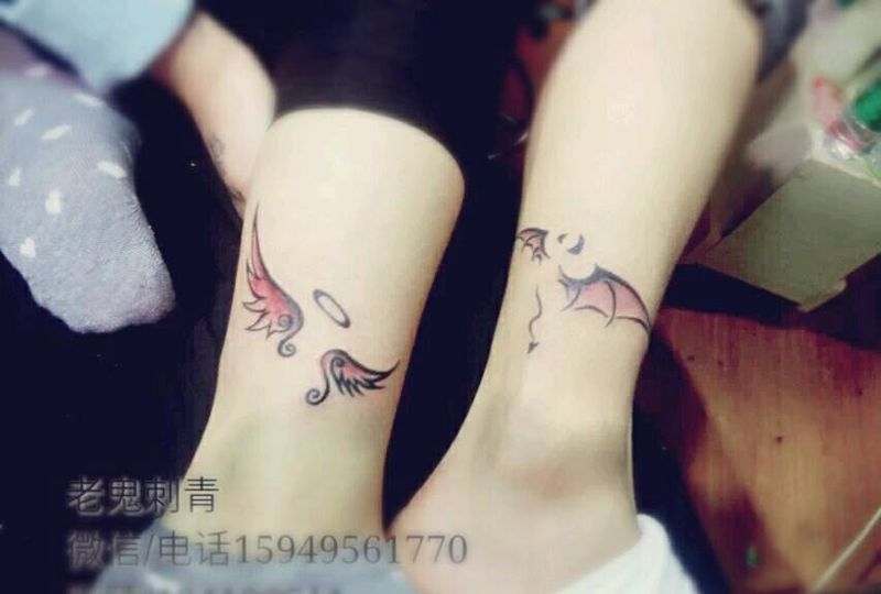 情侣纹身纹身图片_腿部欧美成品纹身图案