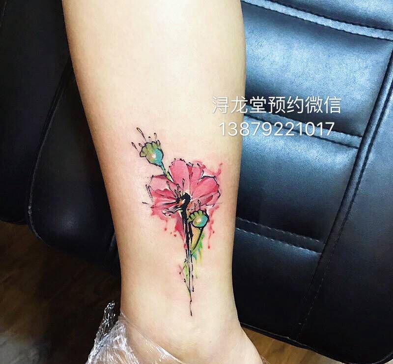 花纹身图片_彩色原创植物腿部纹身图案