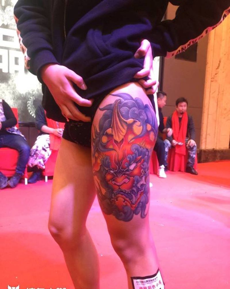 传统唐狮纹身图片