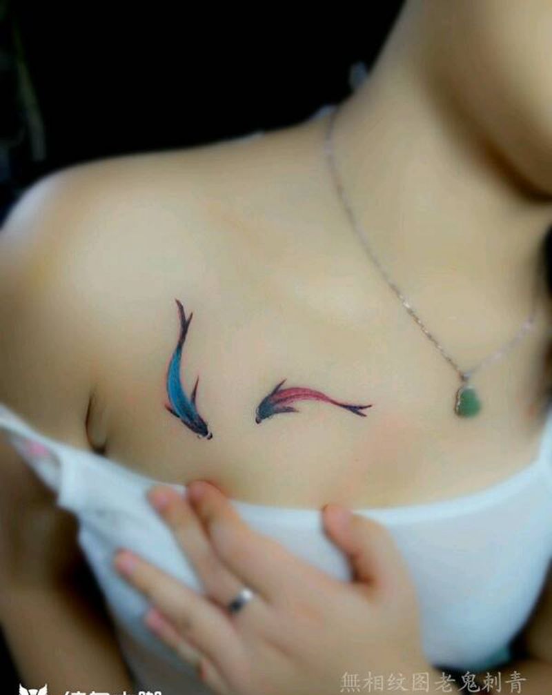 小清新纹身图片_胸部清新成品纹身图案