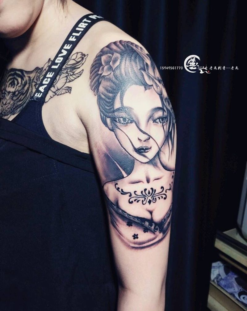 艺妓纹身图片_手臂传统人物纹身图案