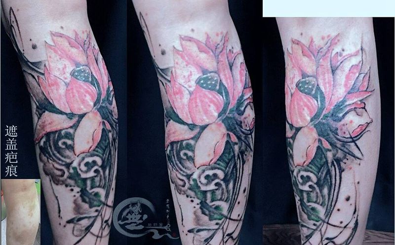 疤痕遮盖纹身图片_腿部纹身图案
