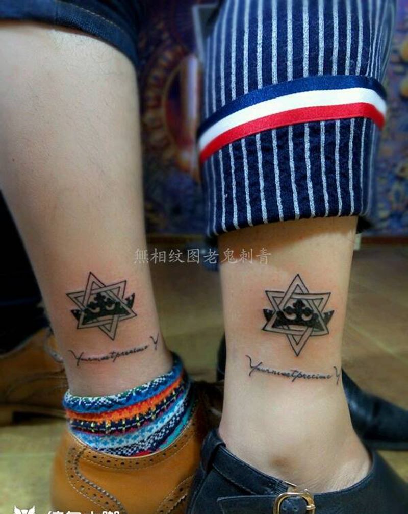 情侣纹身纹身图片_腿部字符图腾成品纹身图案