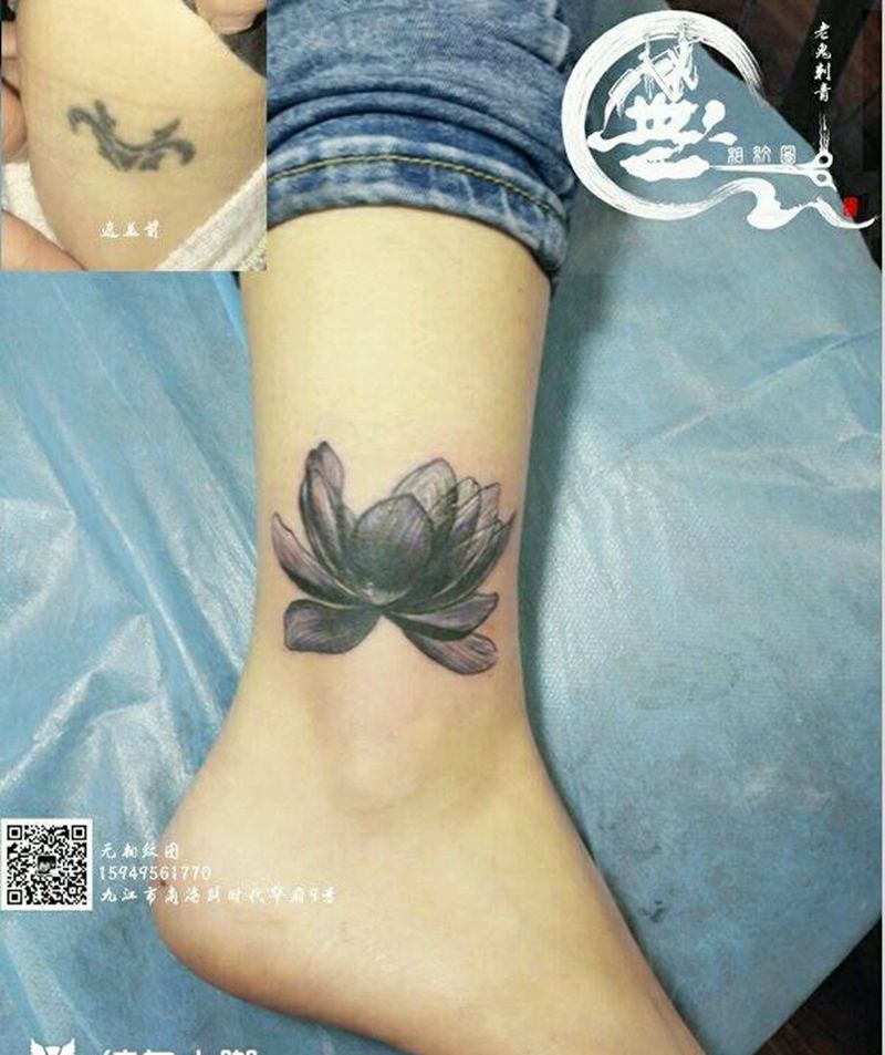 遮盖纹身图片_脚部花卉成品纹身图案