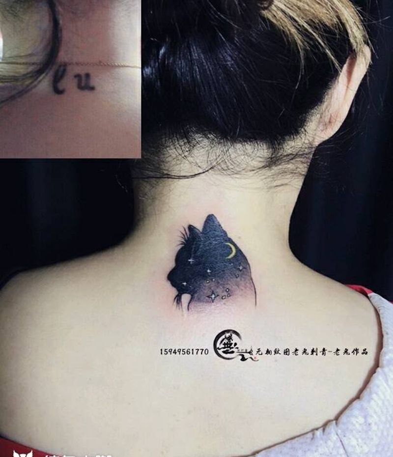 遮盖纹身图片_颈部纹身图案