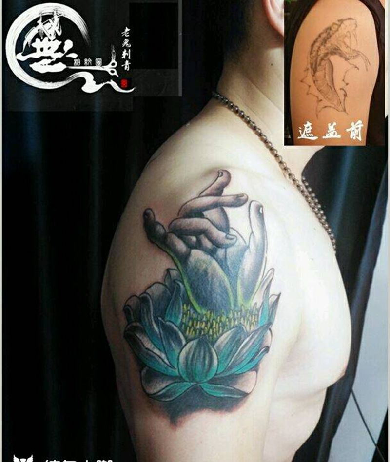 遮盖作品纹身图片_手臂传统遮盖成品纹身图案