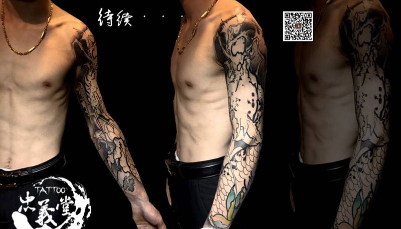 花臂待续纹身图片_手臂新传统纹身图案