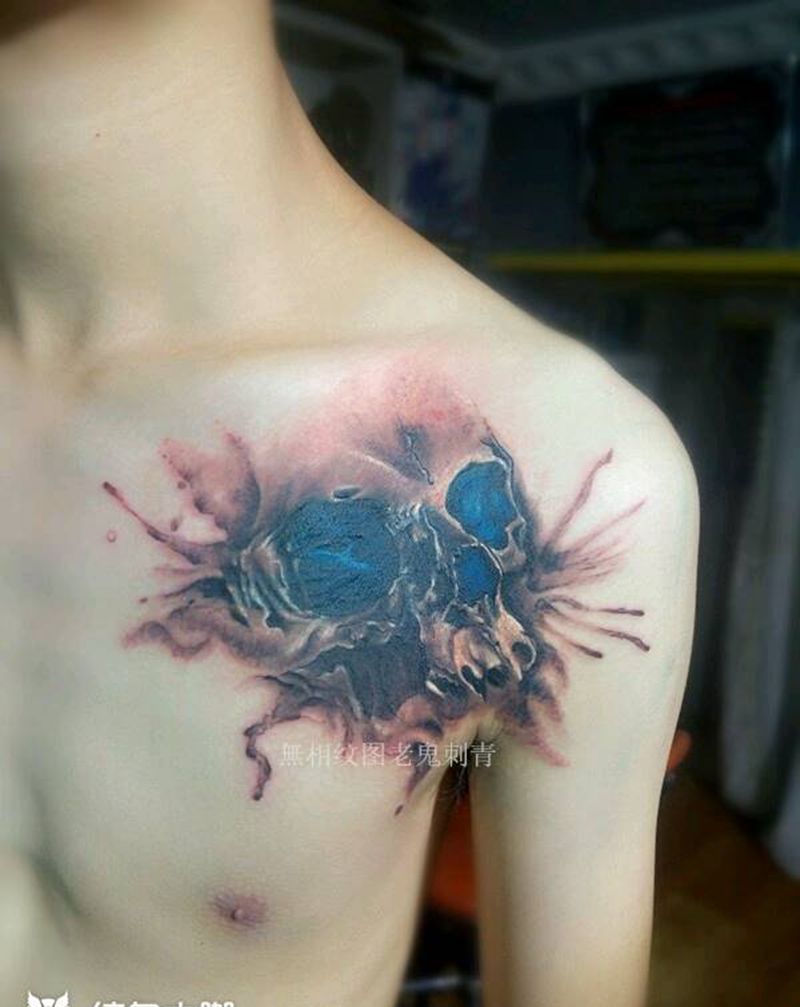 遮盖作品纹身图片_胸部欧美成品纹身图案