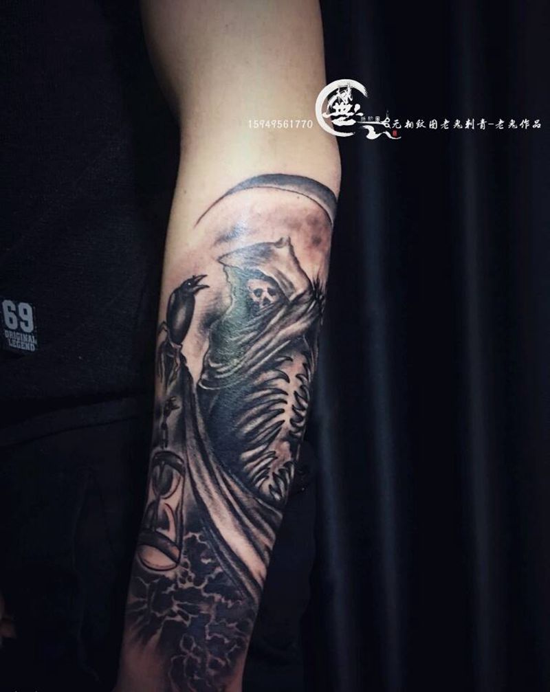死神纹身图片_手部欧美纹身图案
