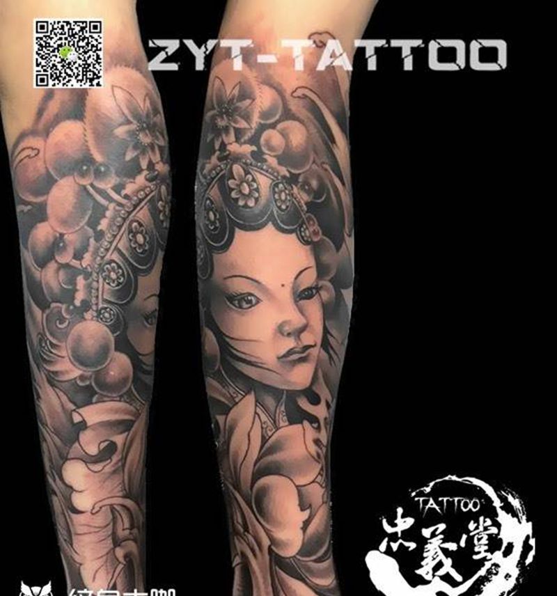 花旦纹身图片_成品传统人物纹身图案