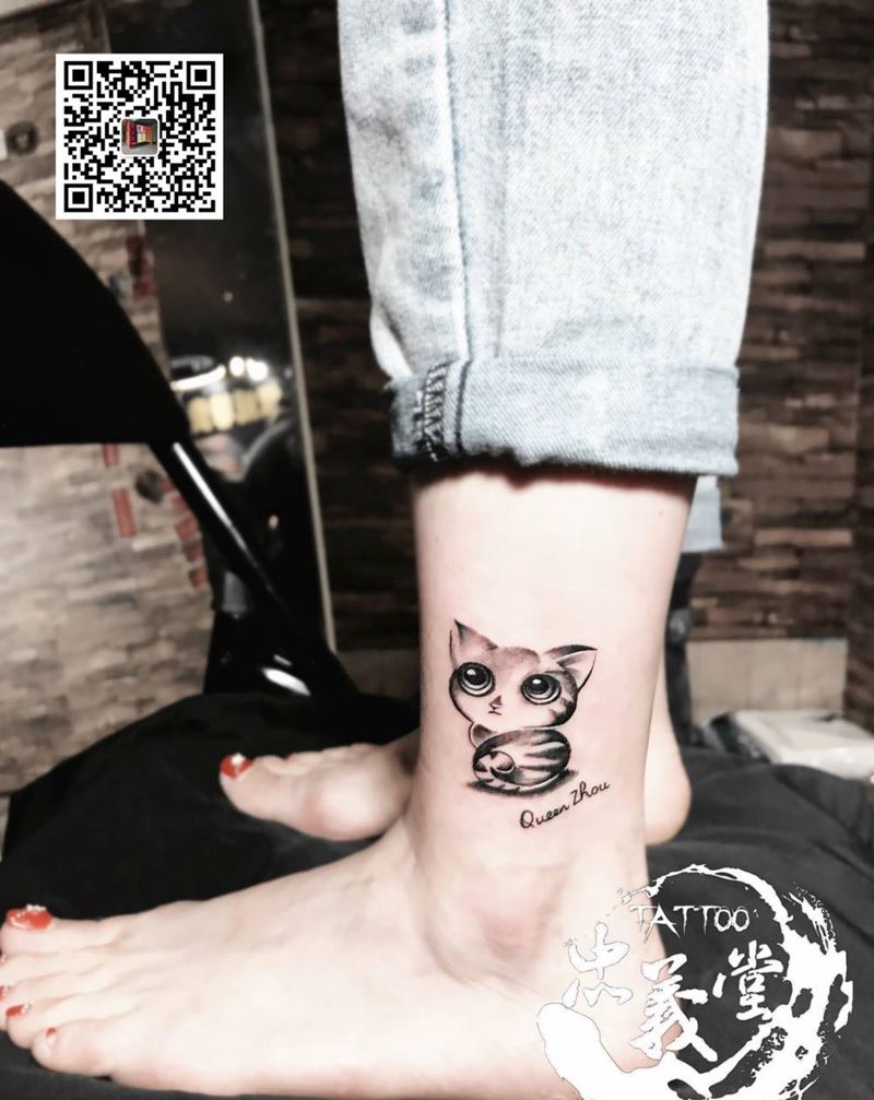 猫纹身图片_成品脚部清新动物纹身图案