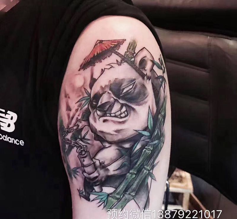 熊猫纹身图片_动物原创彩色成品手臂背部纹身图案