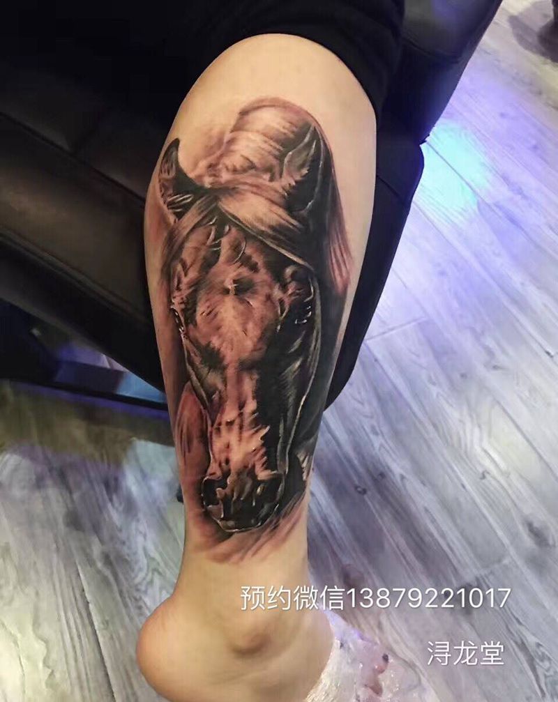 马纹身图片_腿部手臂写实动物原创纹身图案