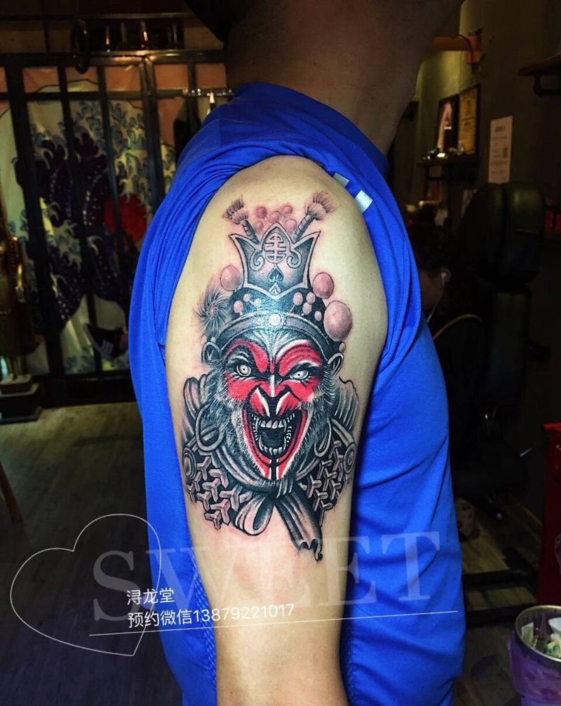美猴王孙悟空齐天大圣西纹身图片_手臂肩部彩色纹身图案