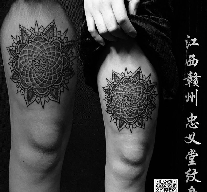 点刺花纹身图片_清新图腾原创腿部成品插画纹身图案