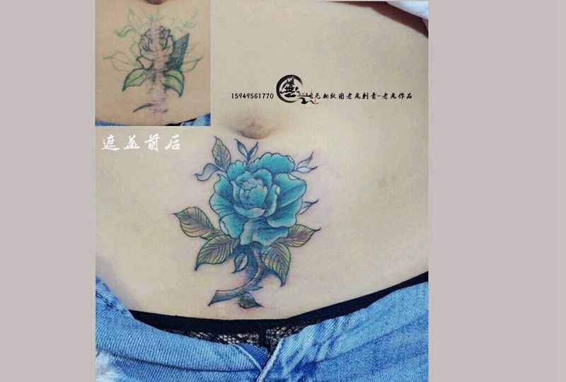 遮盖旧纹身,疤痕纹身图片_腹部原创遮盖成品纹身图案
