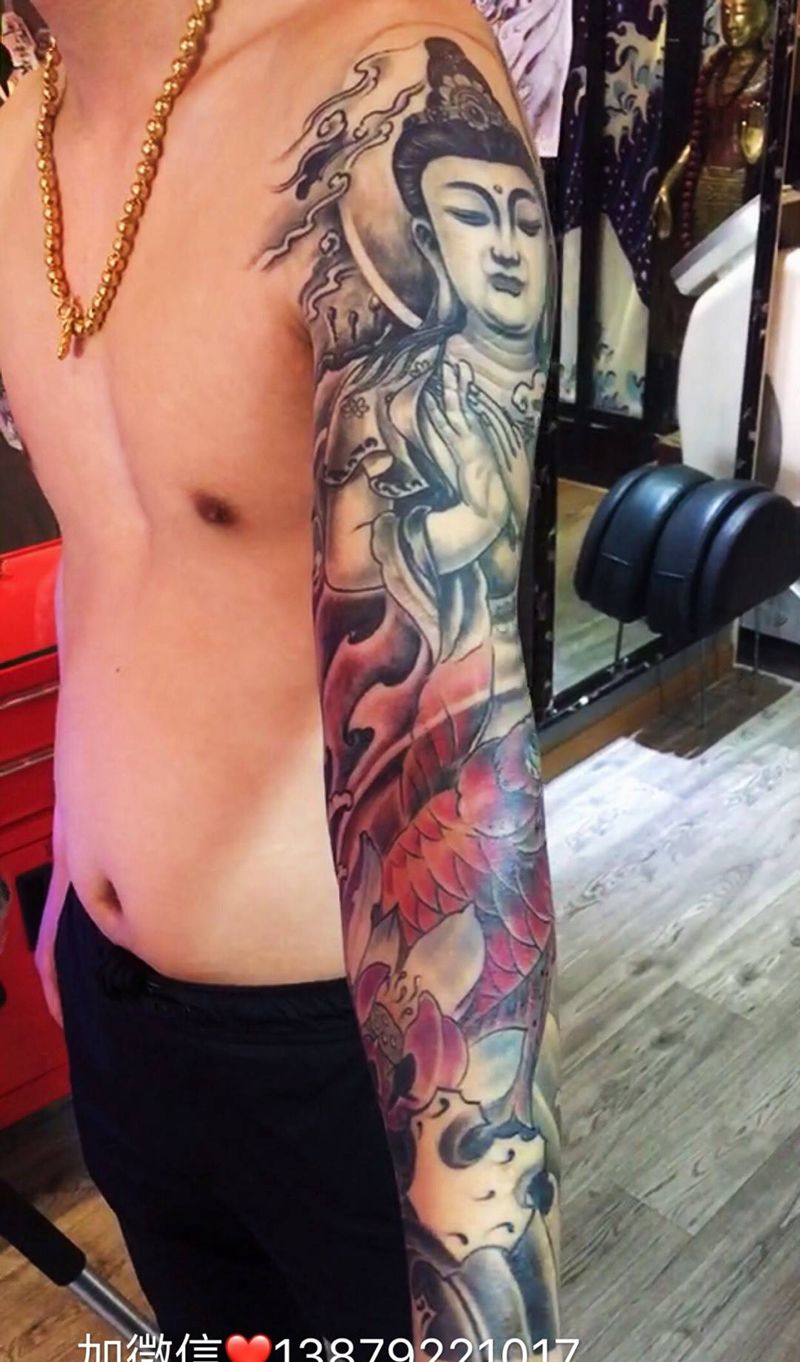 花臂纹身图片_彩色人物动物原创宗教传统手臂手部背部肩部纹身图案