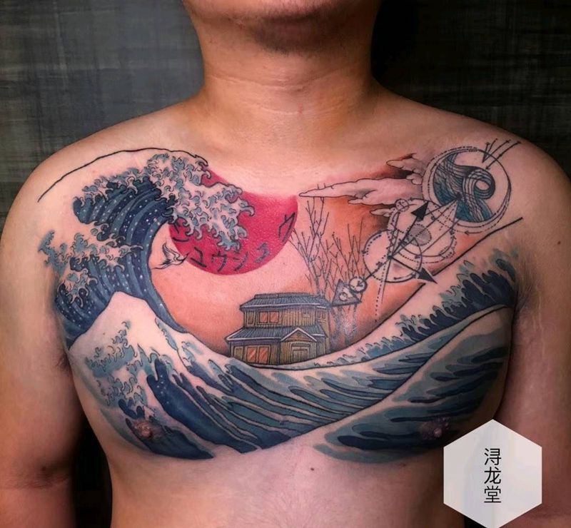 浮世绘 要爱你就来纹身图片_胸部纹身图案