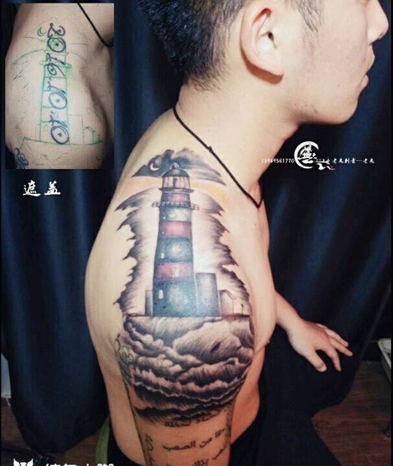 肩头遮盖纹身图片_肩部欧美成品纹身图案