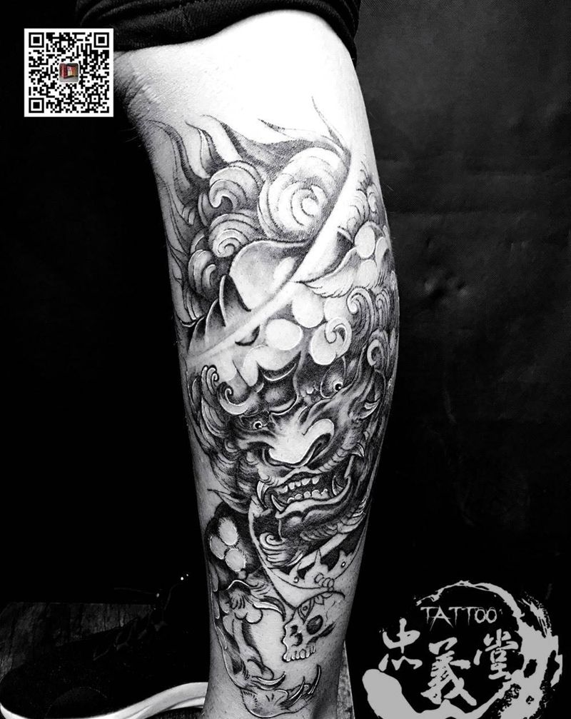唐狮纹身图片_手臂新传统纹身图案