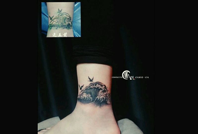 遮盖作品纹身图片_脚部原创遮盖成品纹身图案