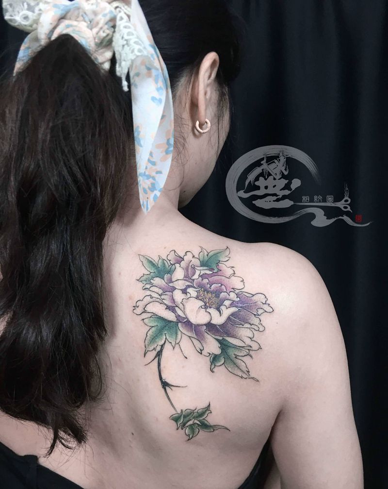 牡丹纹身图片_肩部纹身图案