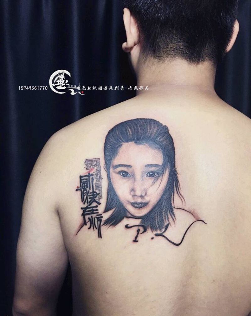 肖像纹身图片_肩部肖像成品纹身图案