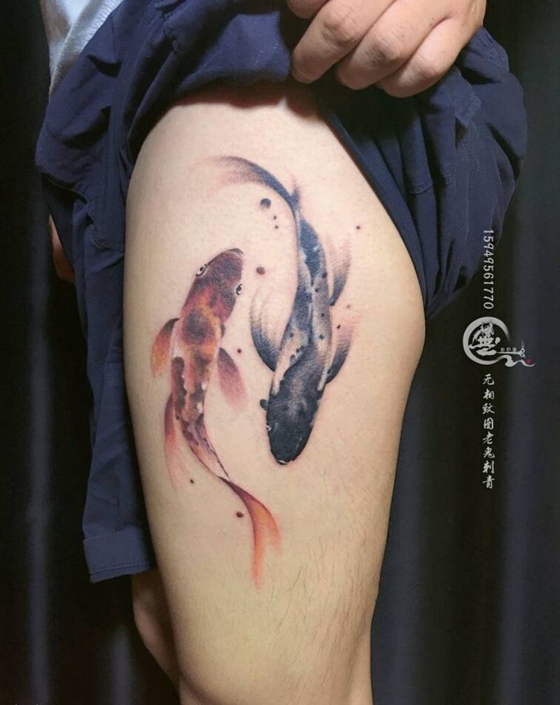 水墨风格纹身图片_腿部纹身图案