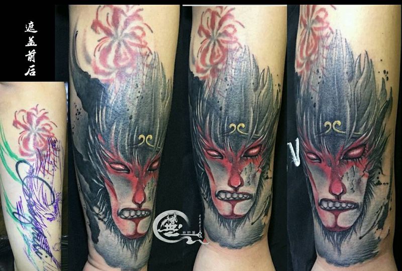 遮盖作品大圣纹身图片_手臂水墨纹身图案