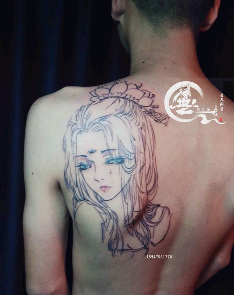 美人纹身图片_背部人物成品纹身图案