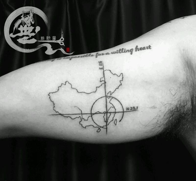 地图纹身图片_手臂几何纹身图案