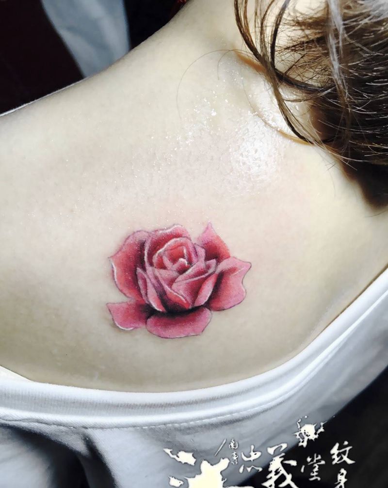 玫瑰纹身图片_成品肩部欧美传统习俗贴纸几何字符纹身图案