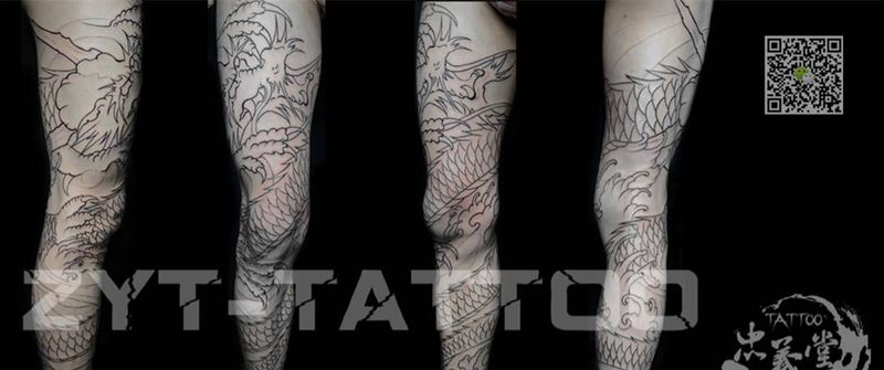 花腿龙线条纹身图片_成品原创动物纹身图案