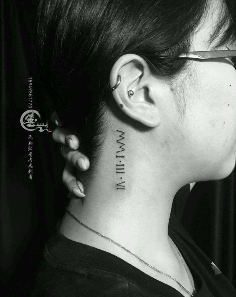 字母纹身图片_颈部纹身图案