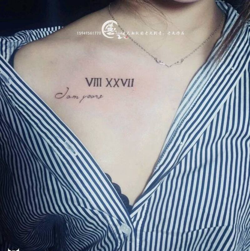 锁骨纹身纹身图片_胸部清新成品纹身图案