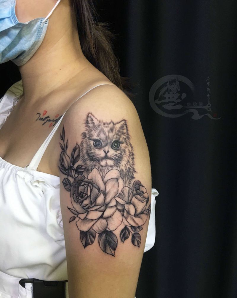 猫咪纹身图片_手臂纹身图案