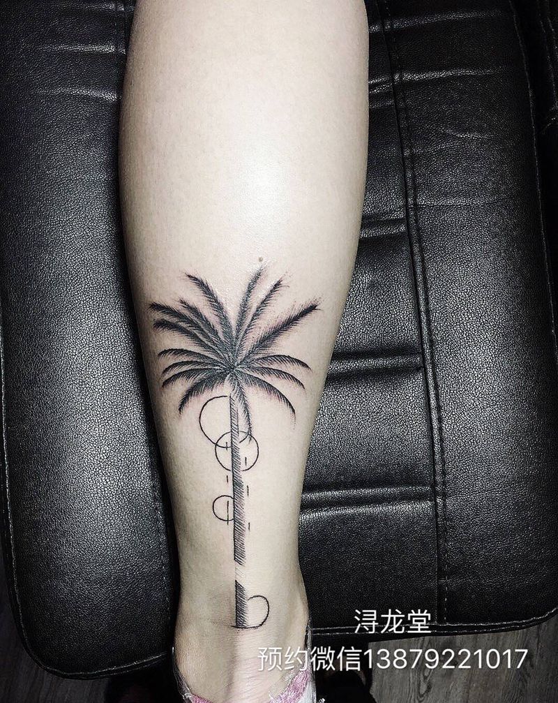 椰子树纹身图片_几何静物植物纹身图案