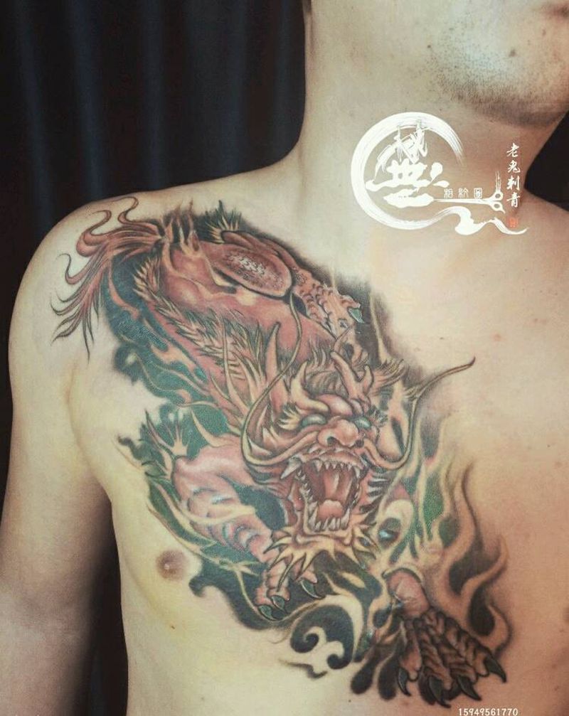 麒麟纹身图片_胸部传统成品纹身图案