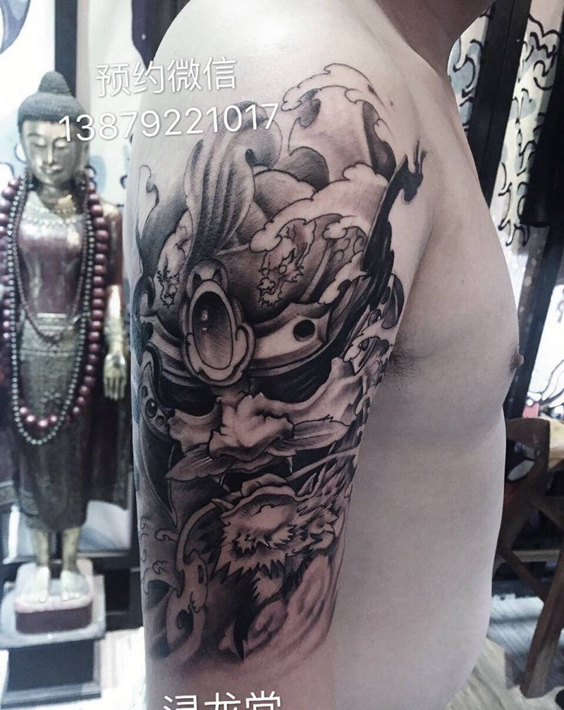 武士纹身图片_腿部手臂成品纹身图案