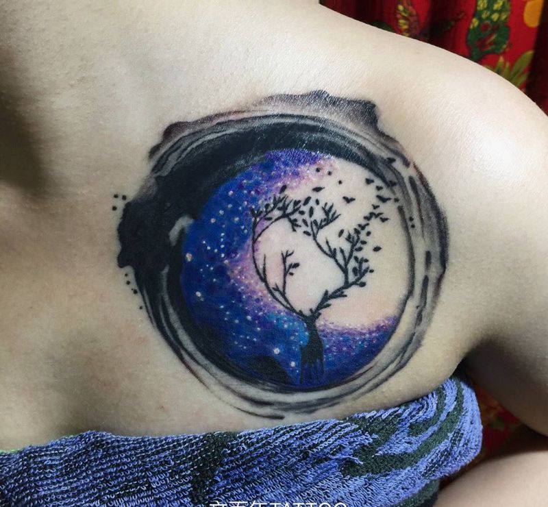 小彩色遮盖纹身图片