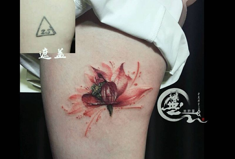 遮盖纹身图片_腿部新传统纹身图案