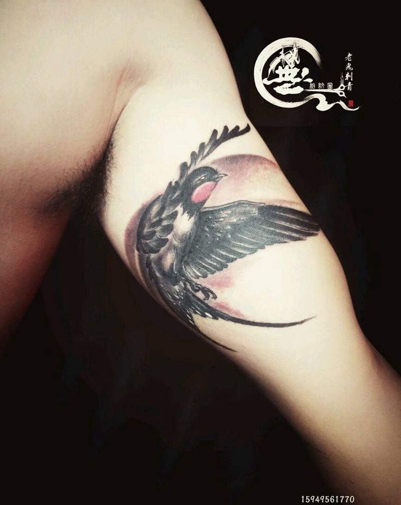 燕子纹身图片_手臂传统成品纹身图案