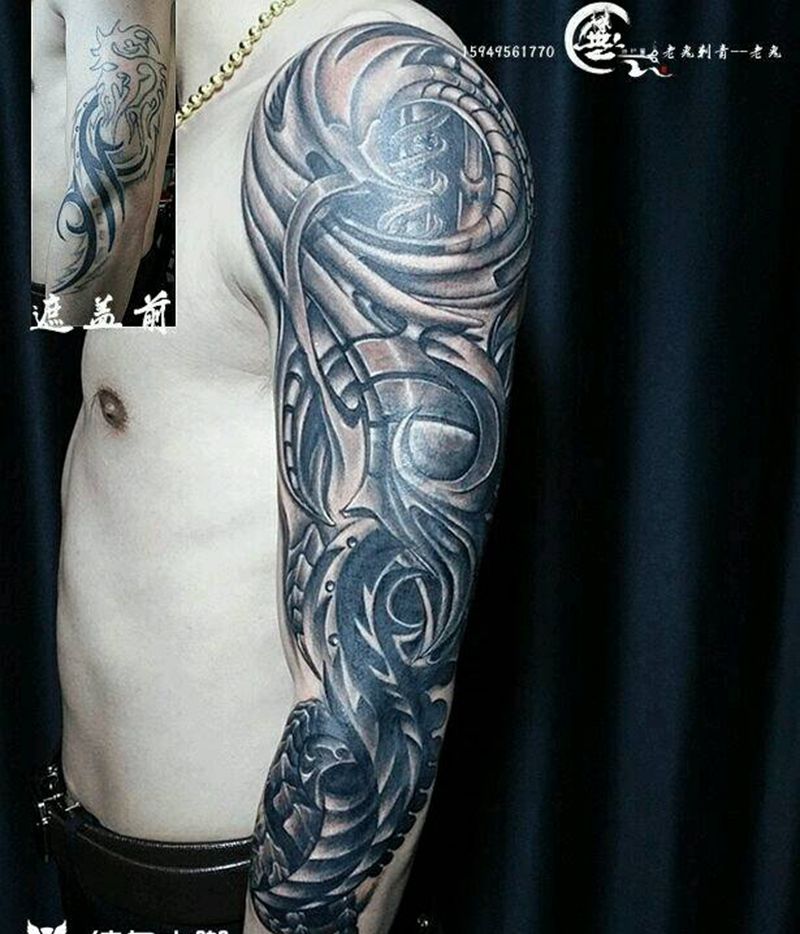 欧美生化机械风格纹身图片_手臂欧美遮盖成品纹身图案