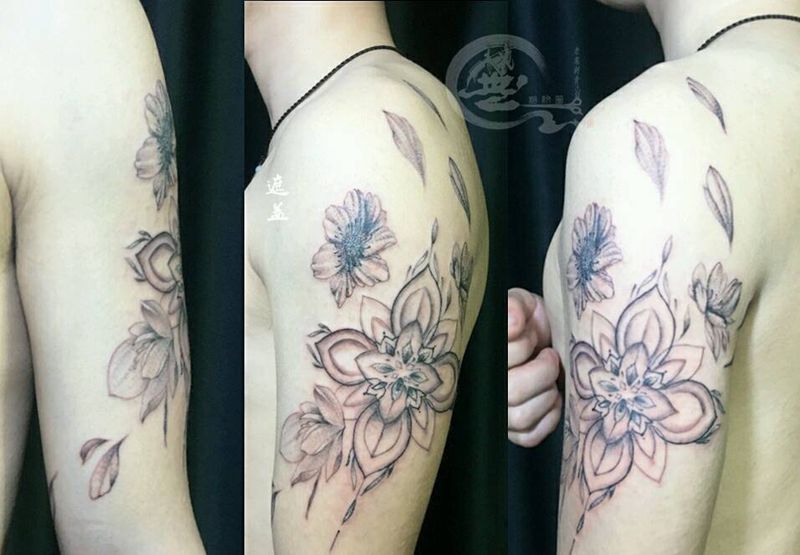 素花，遮盖纹身图片_手臂素花纹身图案