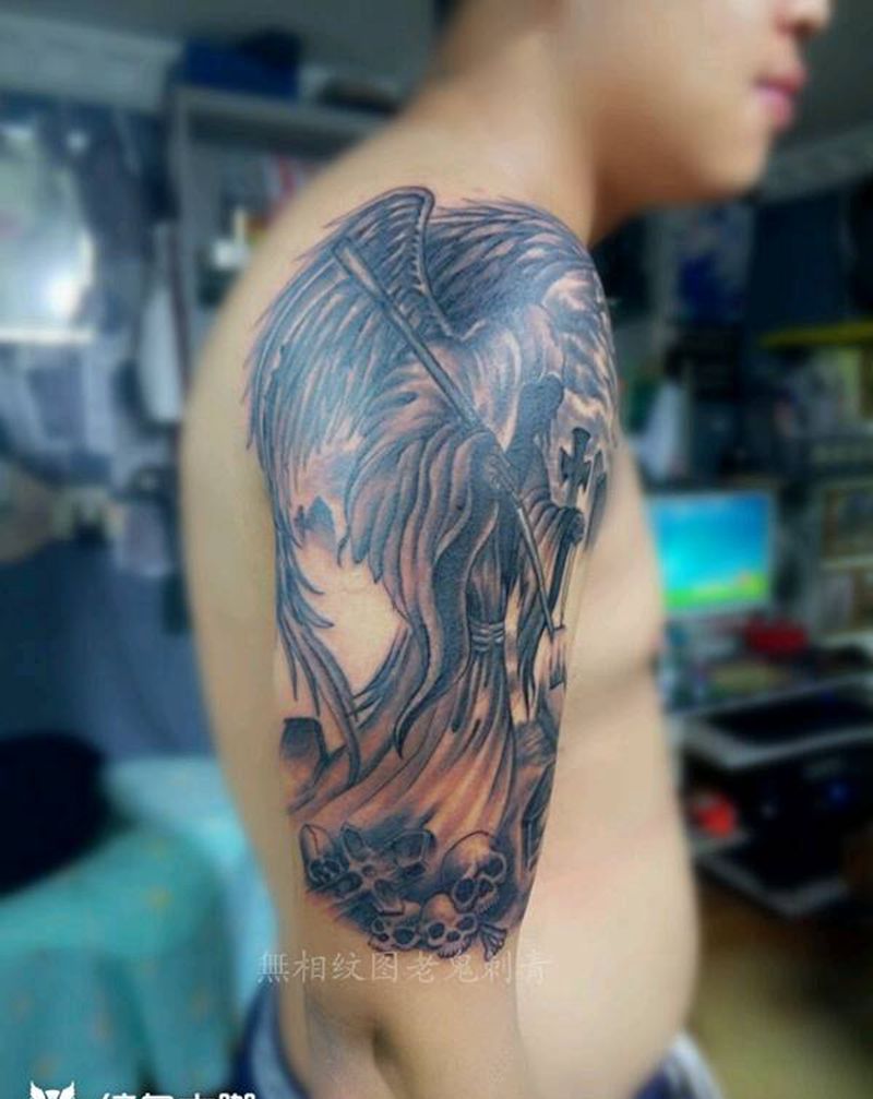 死神纹身图片_手臂欧美鬼神成品纹身图案