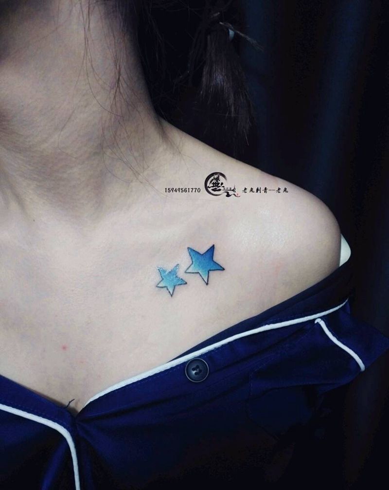 星星⭐️纹身图片_胸部清新成品纹身图案