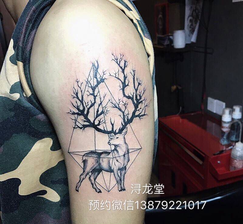 鹿纹身图片_手臂动物纹身图案